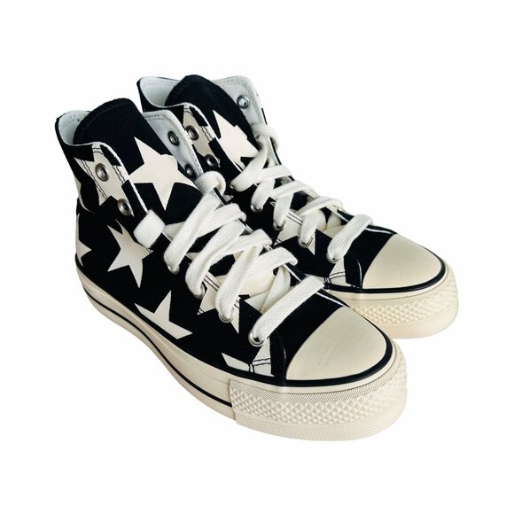 ✨Converse Women Shoes 9.5 Ctas Lift Platform Hi Large Stars Black Beige A09903C✨ - Picture 2 of 10